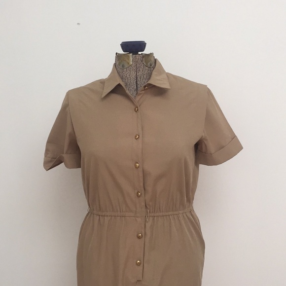 Beige shirt dress with gold eagle buttons - Picture 1 of 7